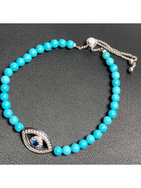 2953 Sterling silver 925 Signed PAJ CZ evil eye  bracelet adjustable